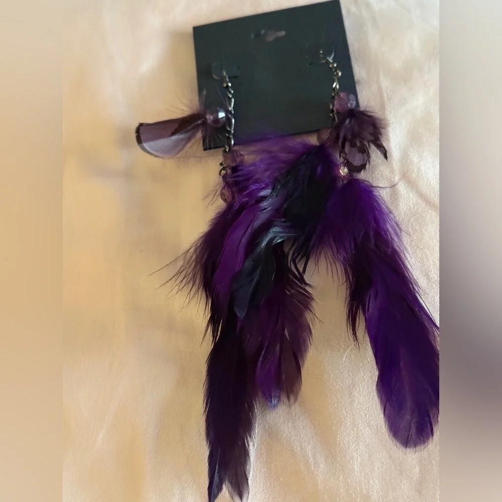Purple Feather Earrings NWT